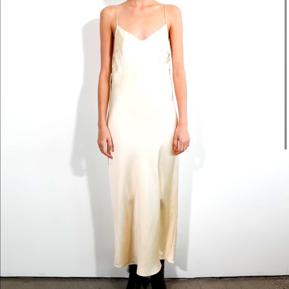 ZARA Satin Lingerie style midi dress M soft gold color spaghetti str…